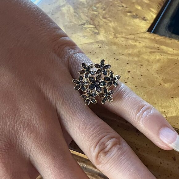 Natural Diamond Sterling Silver Cocktail Ring Size 5